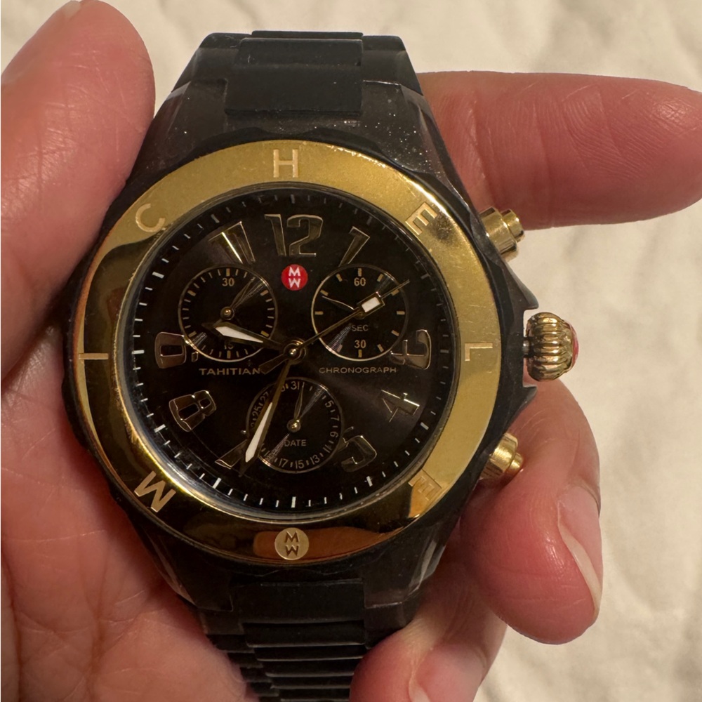 Michele Chronograph - Sleek Black and Gold Design